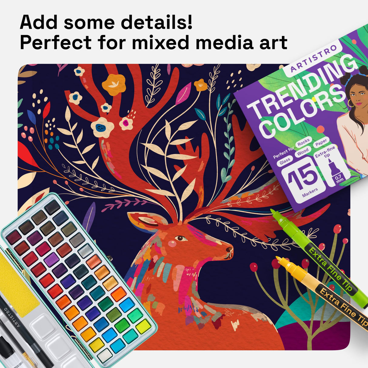 Acrylic Paint Pens for Rock Painting, Stone, Ceramic, Glass, Wood, Metal, Fabric, Canvas Pebbles. Set of 15 Acrylic Paint Markers Water-Based ARTISTRO