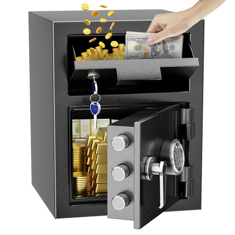 INTERGREAT Drop fireproof safe,2.6 Cub Depository Safe for Business, 80 lbs Large Deposit Money Security Safe Box with Digital keypad and keys for INTERGREAT