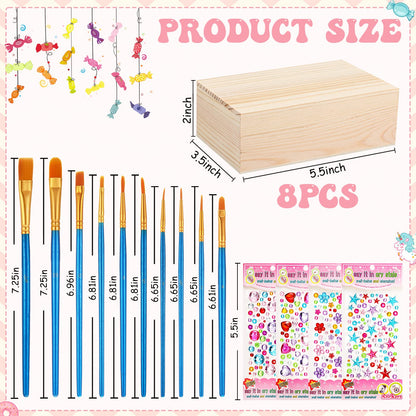 22 Pcs Unfinished Wooden Box with Hinged Lid and Magnetic Closure 5.5 x 3.5 x 2 Inch Rectangle Craft Wooden Box 10 Pcs Paint Brushes with 4 Sheets