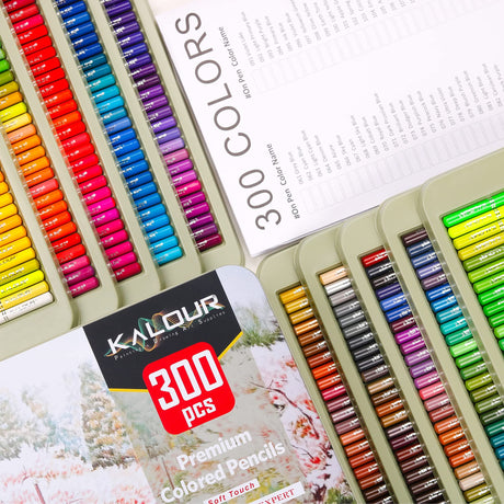 KALOUR Professional Colored Pencils,Set of 300 Colors,Artists Soft Core with Vibrant Color,Ideal for Drawing Sketching Shading,Coloring Pencils for KALOUR