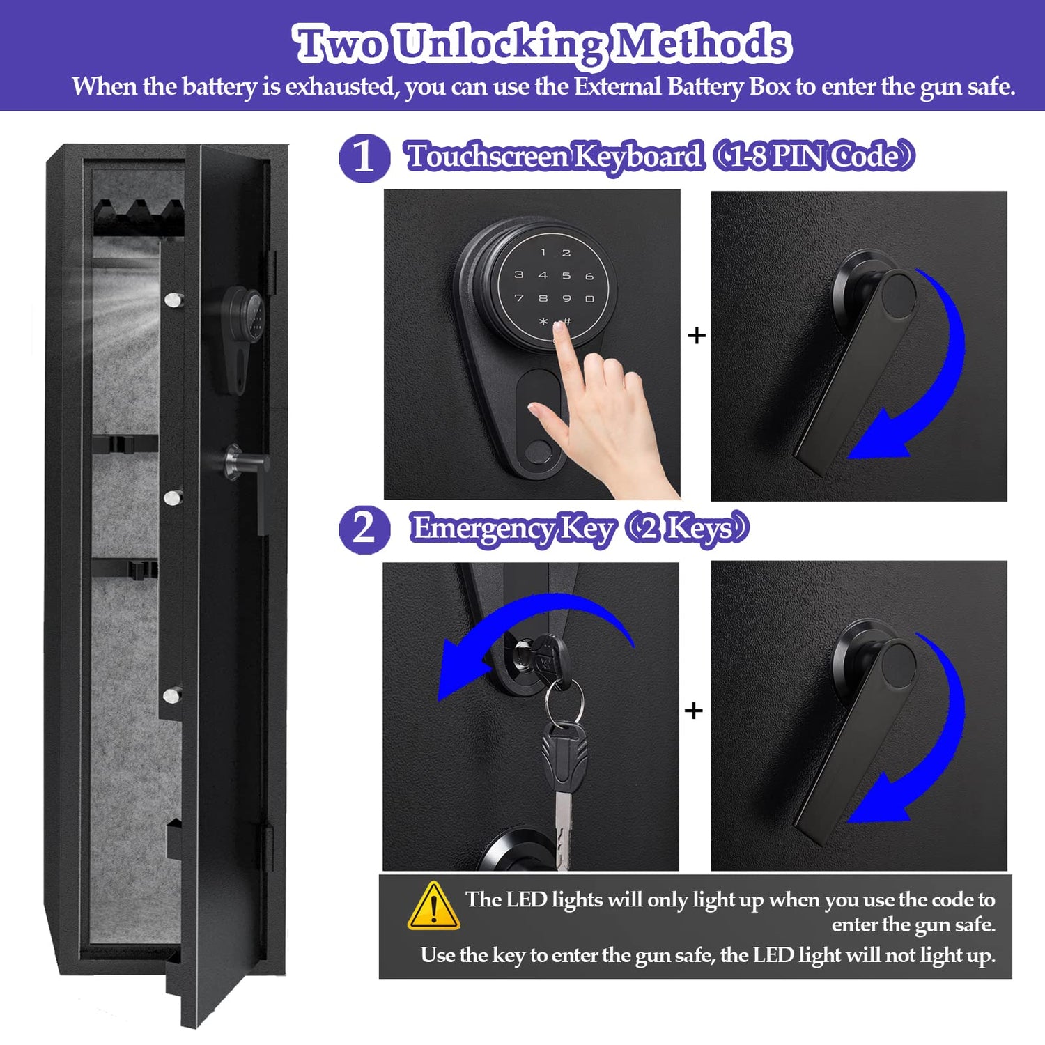 KAER 3-5 Gun Safes for Home Rifle and Pistols, Quick Access Safes for Shotguns, cabinets with Adjustable Rack, Pockets and Removable Shelf KAER