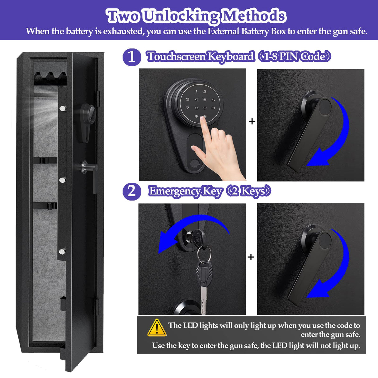 KAER 3-5 Gun Safes for Home Rifle and Pistols, Quick Access Safes for Shotguns, cabinets with Adjustable Rack, Pockets and Removable Shelf KAER