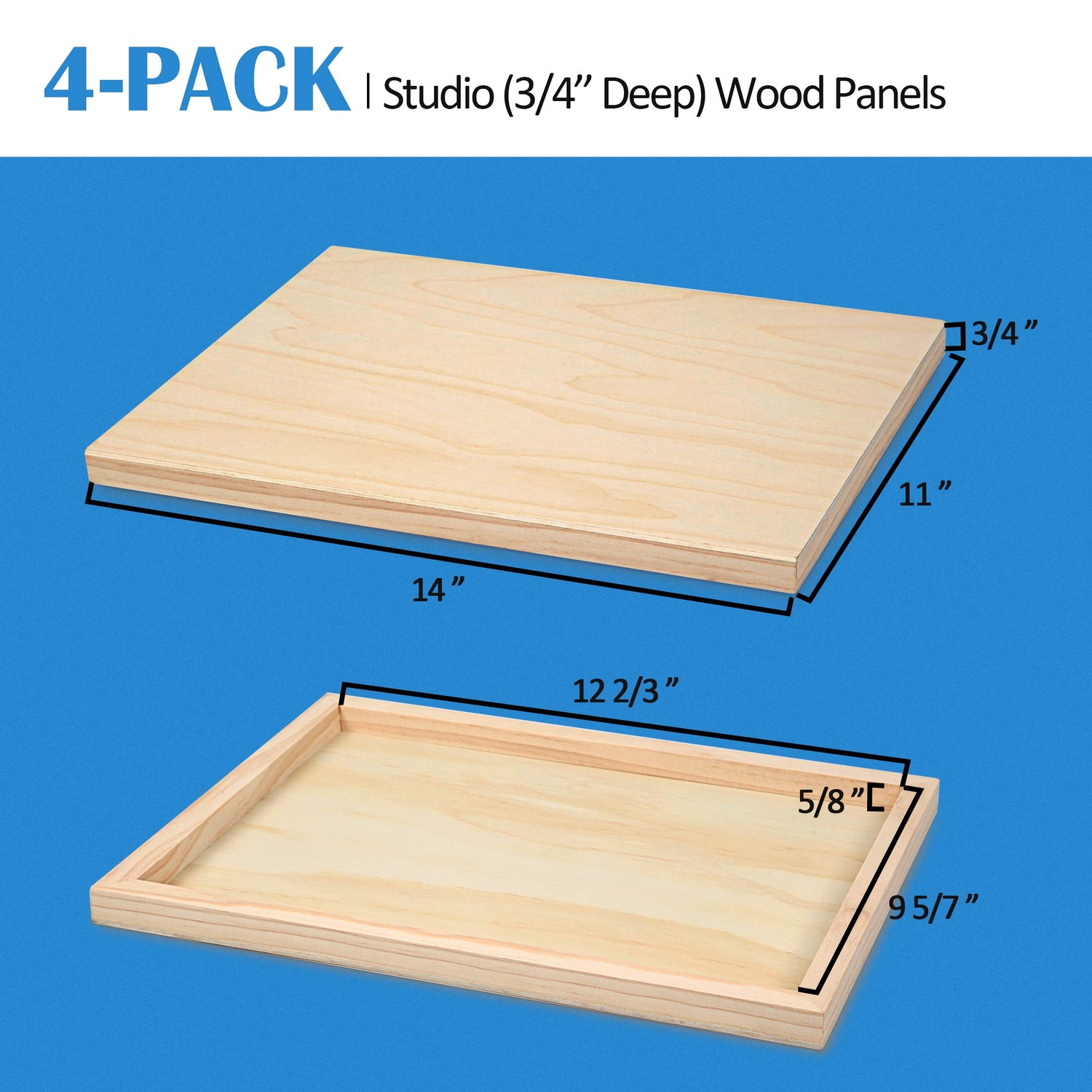 Falling in Art Unfinished Birch Wood Canvas Panels Kit, Falling in Art 4 Pack of 11x14'' Studio 3/4'' Deep Cradle Boards for Pouring Art, Crafts, Falling in Art