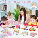12 Pack Wind Chime Crafts for Kids, Make Your Own Boho Rainbow Wind Chime Kit DIY Coloring Wooden Craft Unfinished Rainbow Wood Ornaments for Girls TREACLUB