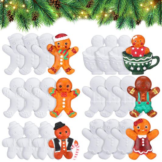 Syhood 24 Pcs Design Your Own Ceramic Christmas Blank DIY Character Ornament Bulk Unpainted Village Ceramic to Paint Ready to Design Your Own - WoodArtSupply