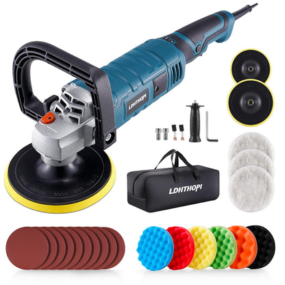 LDHTHOPI Buffer Polisher, 1600W 7 Inch/6 Inch Rotary Buffer Polisher Waxer, 7 Variable Speed 1000-3500 RPM, Detachable Handle for Car, Boat Sanding,