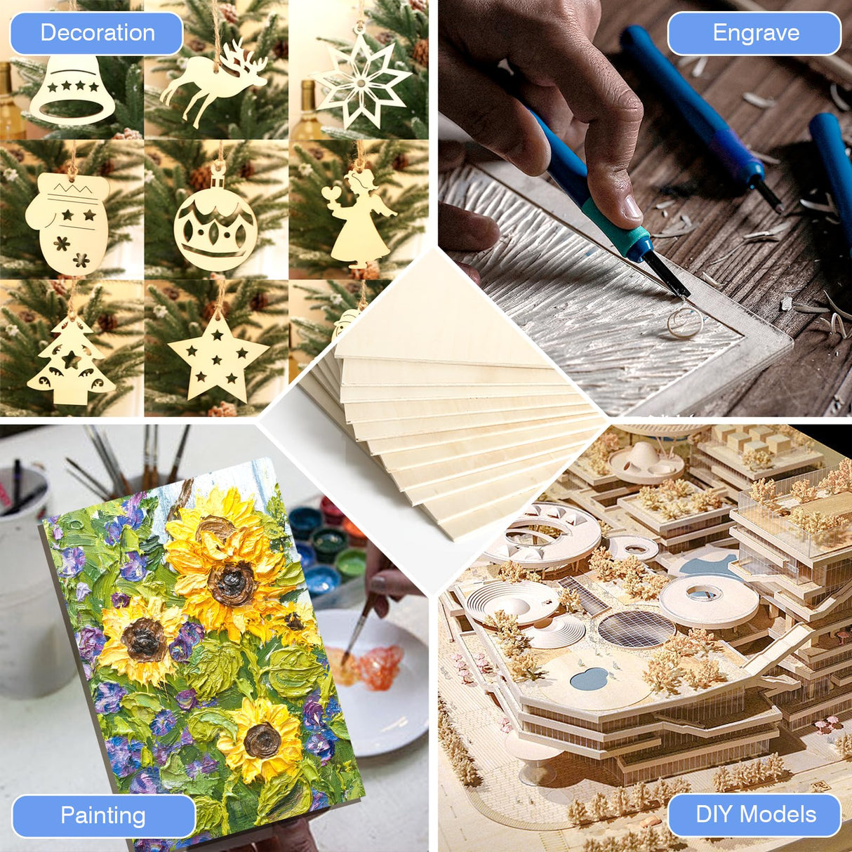 12 Pack Basswood Sheets for Crafts 12x18x1/8 Inch, 3mm Thick Unfinished Plywood for Laser Cutting & Engraving, DIY Ornaments and Architectural Model VKIZA