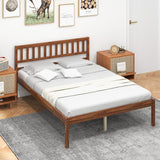 Giantex Wood Full Bed Frame with Headboard, Mid Century Platform Bed with Wood Slat Support, Solid Wood Foundation, 12 Inch Height for Under Bed Giantex