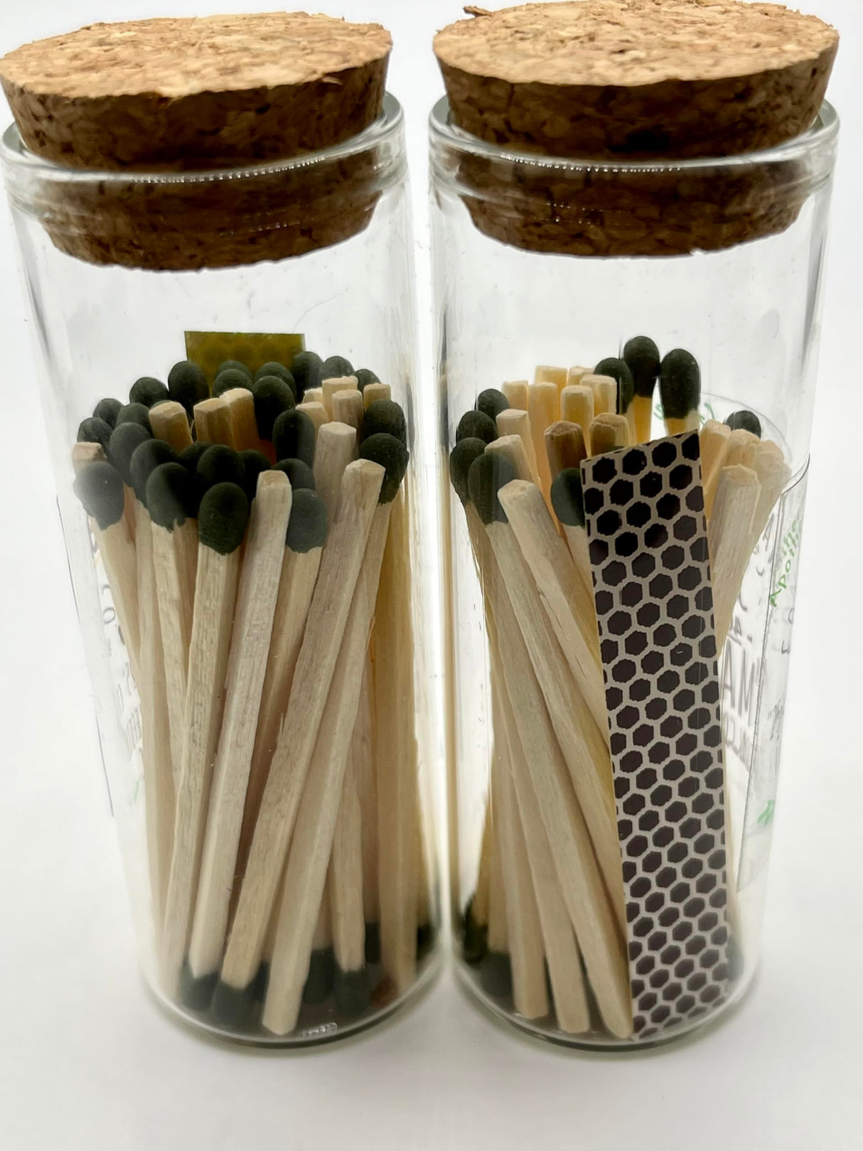 APOTHECARY SAFETY MATCH TWIN PACK W/REUSABLE (40ML) GLASS VIAL(2) WITH CORK LID, 25CT GO GREEN PER VIAL(50)+25CT REFILL=75CT TOTAL The Conway Wick & Candle