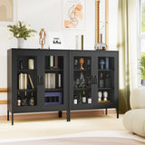 COFaR Black Metal Cabinet,Metal Locker Storage Cabinet with Mesh Doors and Shelves,3-Tier Office Cabinet,Metal Storage Cabinet,Liquor COFaR