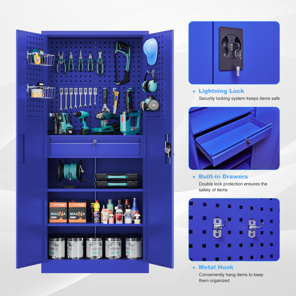 Letaya Metal Garage Tool Storage Cabinets with Pegboard, 71" Heavy Duty Steel Cabinet with Drawer and Adjustable Shelves, Lockable for Garage Utility Letaya