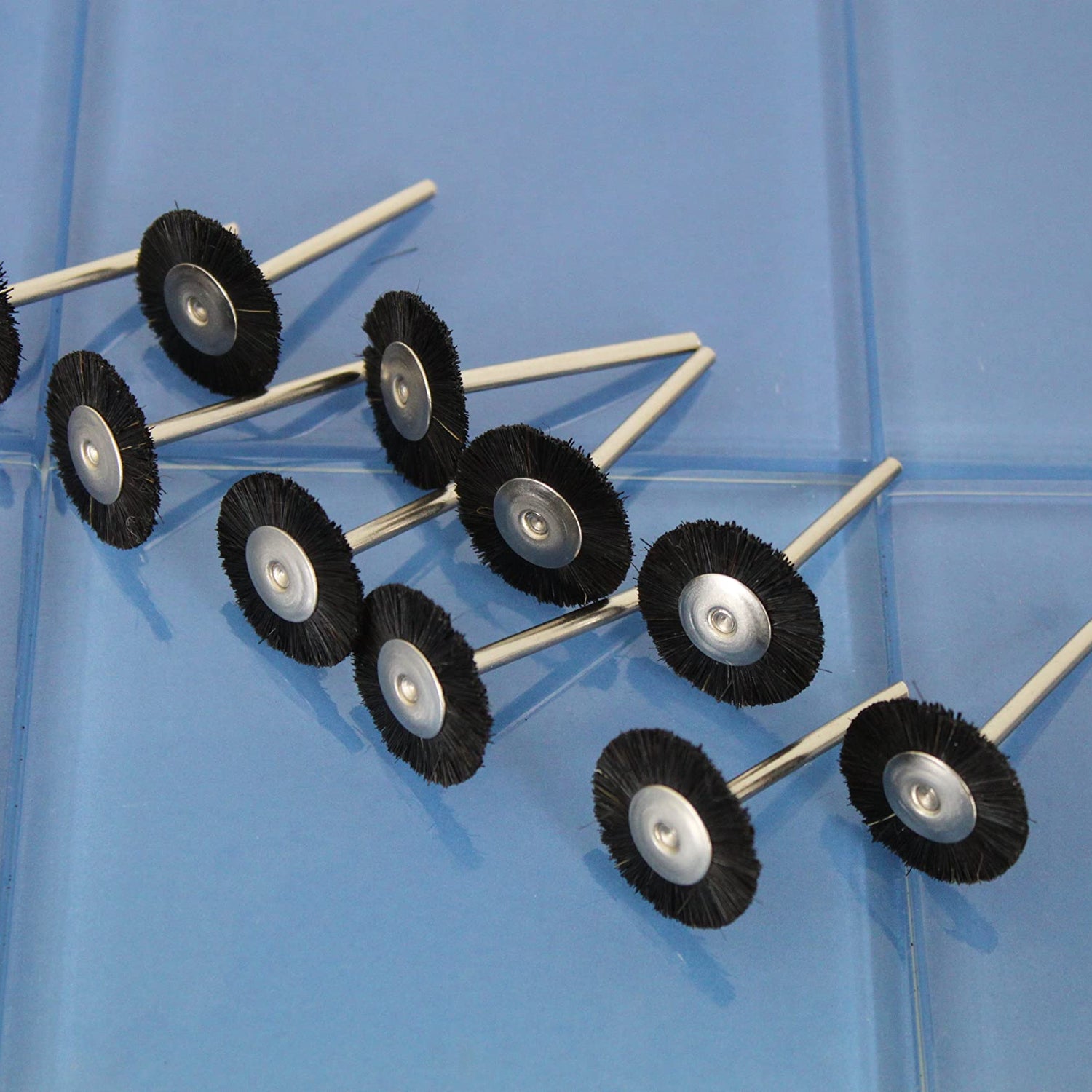 TEMO 10 pc Nylon Plastic Bristle 3/4 Inch Flat Wire Brush #403 1/8 Inch Shank for Dremel Rotary Tools - WoodArtSupply