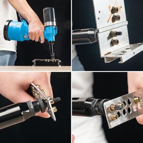 HIFESON Heavy Duty Air Hydraulic Rivet Nut Tool, Pneumatic Riveter Automatic Rivet Nut Gun Tool Setting Kit Come with 13 Size Metric and SAE HIFESON