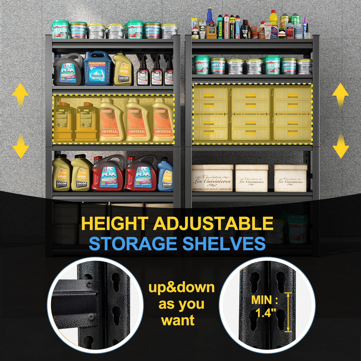 72" H Garage Shelving,Sturdy Garage Shelves Steel Heavy Duty Shelf,Large Metal Shelves,Adjustable Garage Storage Shelves Rack Unit for Warehouse Bezuny