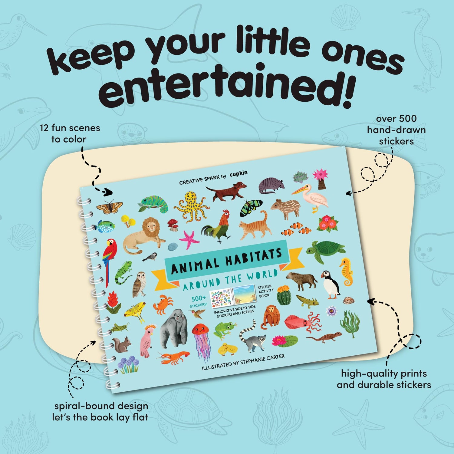 Animal Habitats Sticker Book (500+ Stickers for Kids & 12 Coloring Pages) by Cupkin - Side by Side Activity Book - Fun Sticker Books - Great for CUPKIN