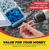 Qualihome Ribbed Plastic Drywall Anchor Kit - Wall Anchors and Screws for Drywall Includes Anchors, & Screws, 1 Masonry Drill Bit - Mounting Tolls Qualihome