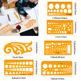 KESAPLAN 9 PCS Geometric Drawings Templates, Drafting Stencils Measuring Tools, Plastic Clear Orange Multi-Function Measuring Rulers with French KesaPlan