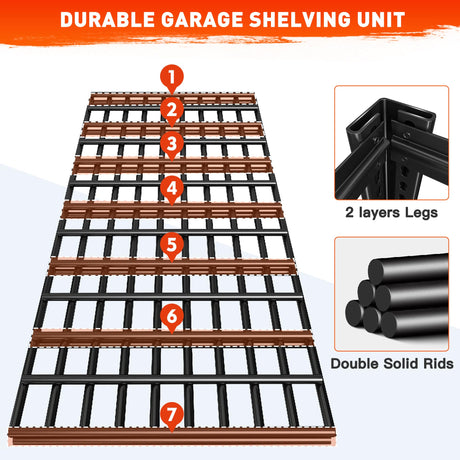 REIBII 48.2''W Garage Shelving 3000LBS Heavy Duty Storage Shelves 72''H Adjustable 5 Tier Metal Shelving for Garage Storage Rack Industrial Shelves REIBII