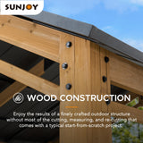 Sunjoy Wood Carport 11 x 13 ft. Outdoor Gazebo, Heavy Duty Garage Car Shelter with Steel Roof and Wooden Frame, Gable Roof Cedar Carport for Cars and Sunjoy