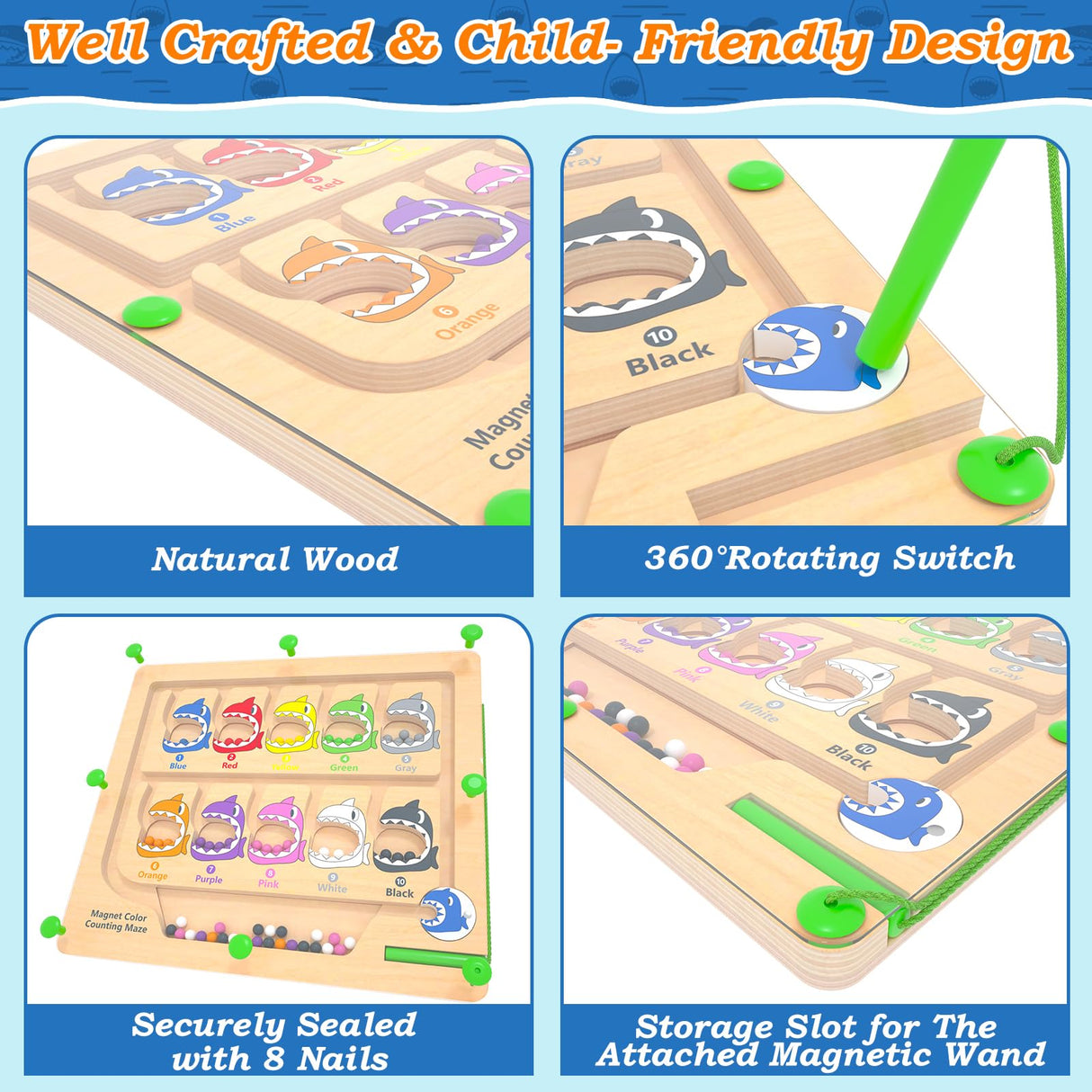 DUKVSG Magnetic Color & Number Maze, Montessori Counting Matching Toys, Wooden Magnet Maze Board Game Fine Motor Skills Toys for 3 4 5 Years Old DUKVSG