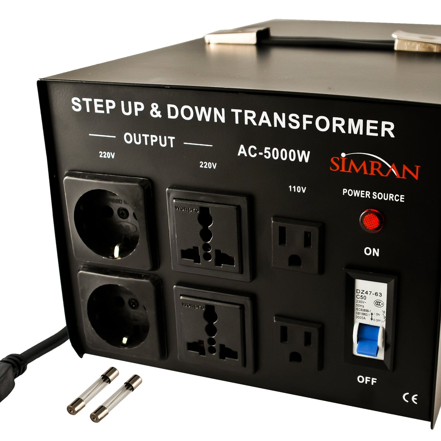 Simran AC-5000 Step Up/Down Voltage Transformer Power Converter for Conversion Between 110 Volt and 220 Volts with Circuit Breaker, CE Certified, Simran