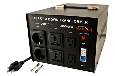 Simran AC-5000 Step Up/Down Voltage Transformer Power Converter for Conversion Between 110 Volt and 220 Volts with Circuit Breaker, CE Certified,