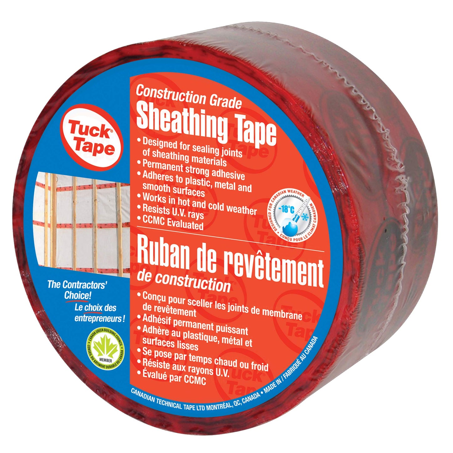 Tuck Tape Construction Sheathing Tape, Epoxy Resin Tape, 2.4 in x 180 ft (Red) - WoodArtSupply