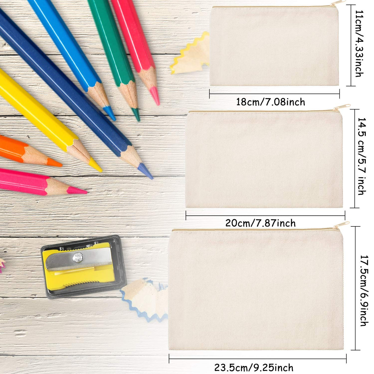 12 Pieces Canvas Cosmetic Bag Multipurpose Cosmetic Pouch Zipper Makeup Bags Blank Make Up Purse for Women Travel Organize Storage, Multi Sizes Frienda