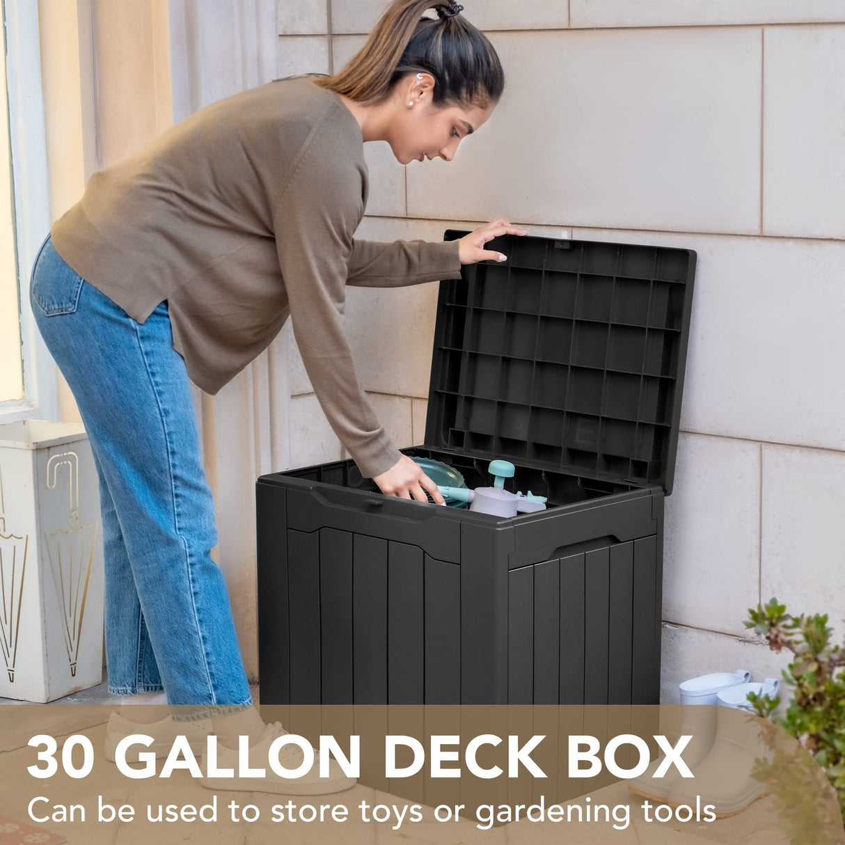 Devoko 30 Gallon Resin Deck Box Outdoor Indoor Waterproof Storage Box for Patio Pool Accessories Storage for Toys Cushion Garden Tools (30 Gallon, Devoko