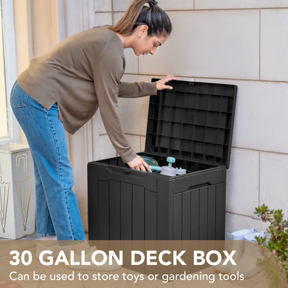 Devoko 30 Gallon Resin Deck Box Outdoor Indoor Waterproof Storage Box for Patio Pool Accessories Storage for Toys Cushion Garden Tools (30 Gallon,