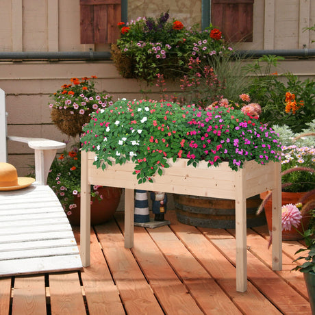 Outsunny Raised Garden Bed with Legs, 48" x 22" x 30", Elevated Wooden Planter Box, Self-Draining with Bed Liner for Vegetables, Herbs, and Flowers Outsunny