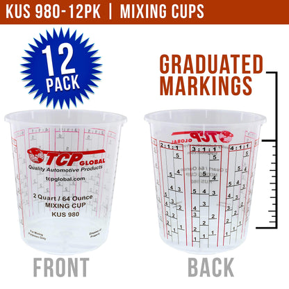 Custom Shop - Pack of 12-64 Ounce Graduated Paint Mixing Cups (2 Quarts) - Cups Have Calibrated Mixing Ratios on Side of Cup - Cups Hold 80-Fluid - WoodArtSupply