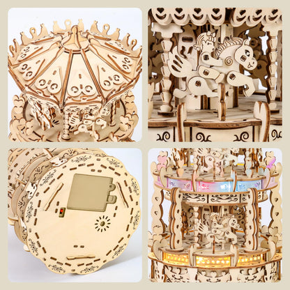 MIEBELY 3D Wooden Puzzles for Adults Bundle Set - Illuminous Music Box Globe & LED Carousel Music Box, Unique Gift Hobby for Boys Girls Family - WoodArtSupply