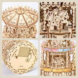 MIEBELY 3D Wooden Puzzles for Adults Bundle Set - Marble Run Model Building Kits & LED Carousel Music Box, Unique Gift Hobby for Boys Girls Family MIEBELY