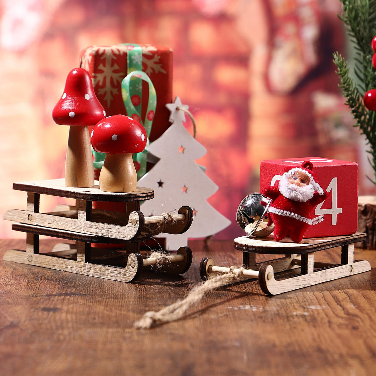 The Office Ornaments 5 Pcs Christmas Sled Ornaments Unfinished Wood Miniature Sleigh for Xmas Tree Hanging Decoration Christmas Sled Decor SEWACC