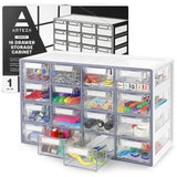 Arteza 16 Drawer Storage Cabinet, 17.7 x 8.2 x 10.9 inches, White, Plastic Drawers with Stoppers, Multi Compartment Organizer for Makeup and Art ARTEZA