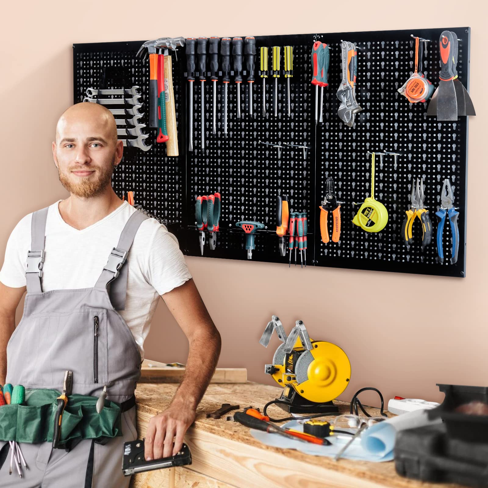 Ultrawall Pegboard Wall Organizer 4 ft. Metal Pegboard Tool Storage Kit with Black Toolboard and Black Accessories - WoodArtSupply