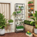 Homdox 6-Tier Storage Shelf Wire Shelving Unit Free Standing Rack Organization with Caster Wheels, Stainless Side Hooks, Black Homdox