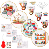 4 Set Embroidery Kit for Beginners Adults Cross Stitch Embroidery Kit for Book Lovers DIY Needlepoint Kit with Book Patterns, Instructions, Unittype