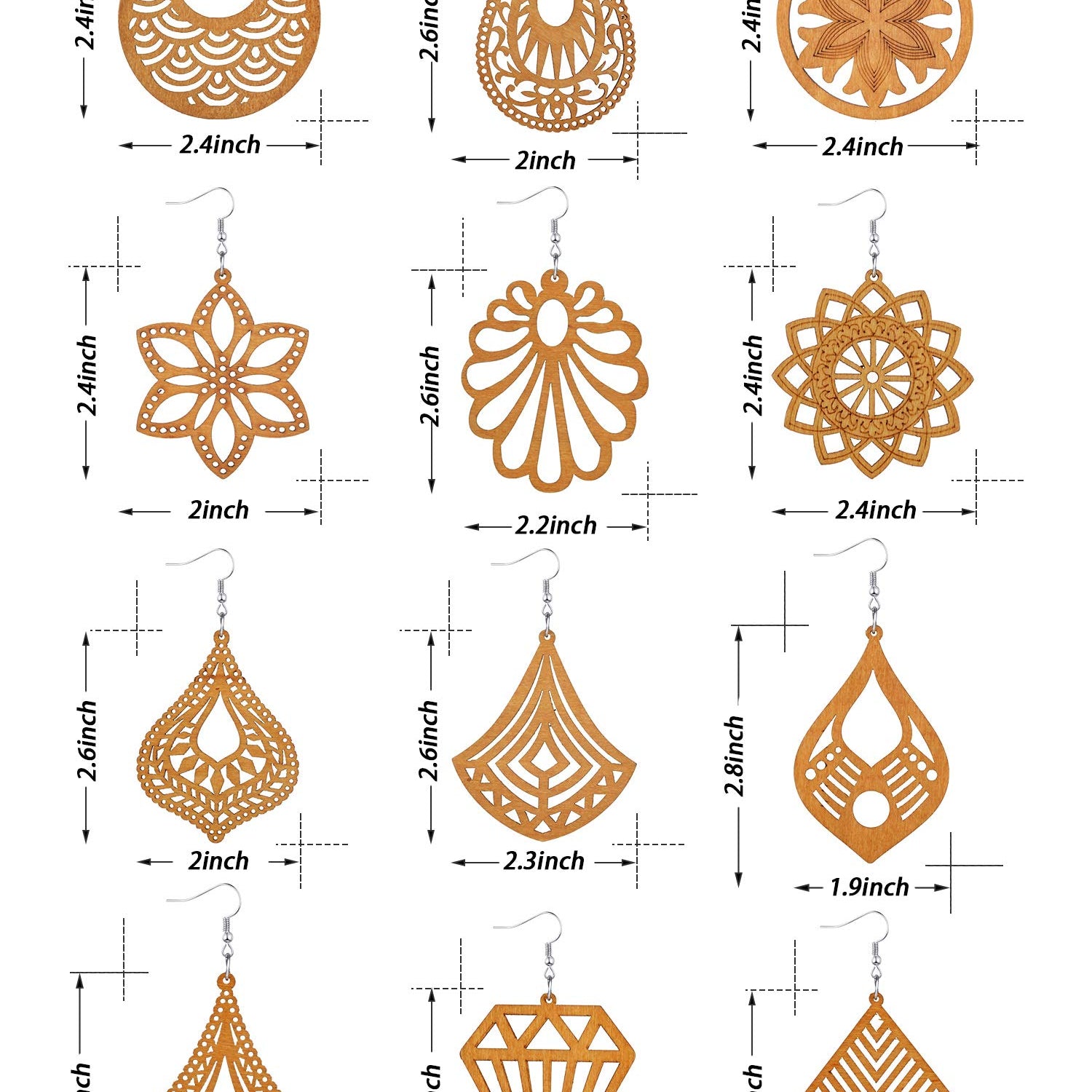 12 Pairs African Wooden Drop Earrings Bohemian Pendant Dangle Earrings Lightweight Ethnic Style Wood Earrings for Women (Chic Styles) Hicarer