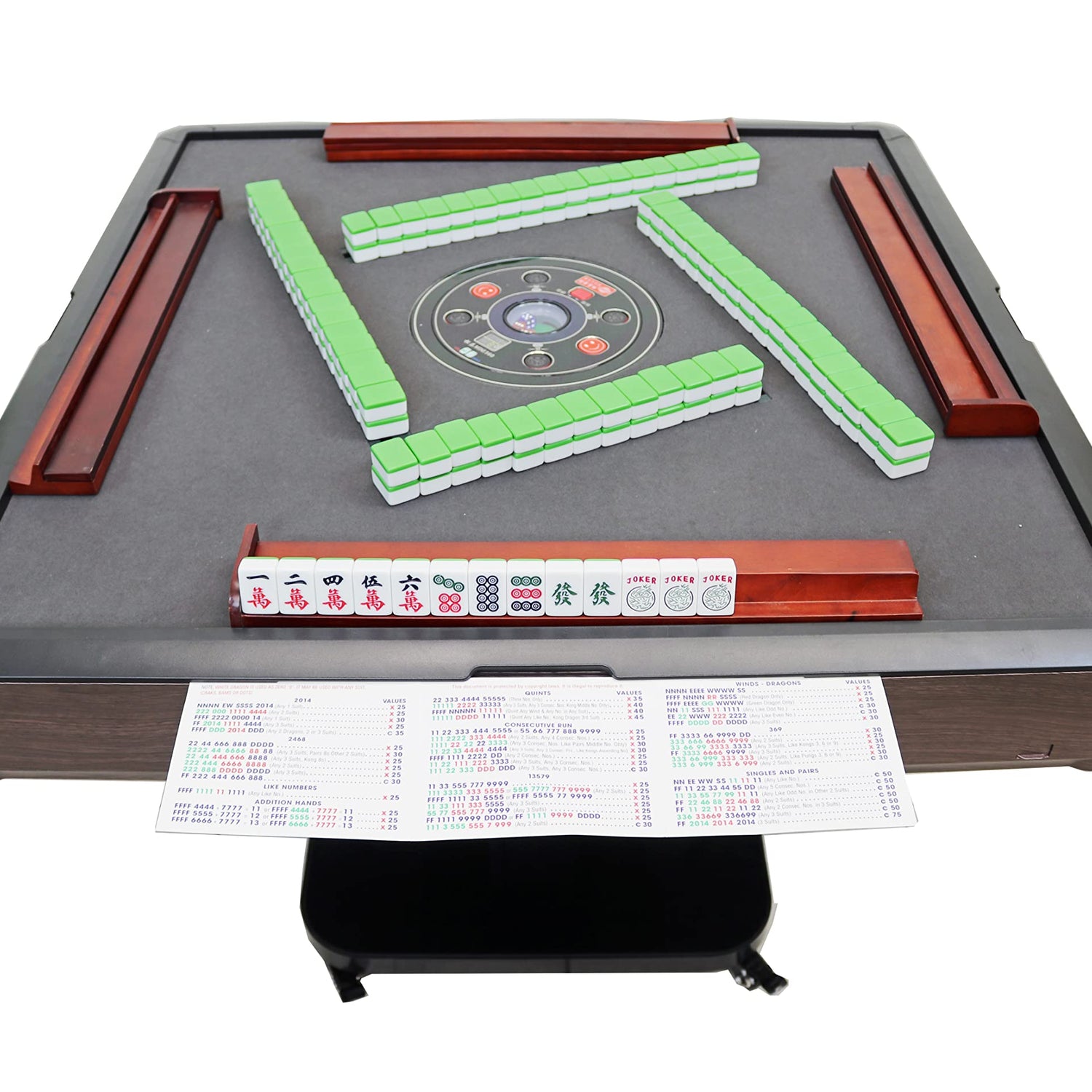 Ultra-Thin Automatic Mahjong Table Roller Coaster Style, 36mm American Style Tiles Built-in Hard Table Cover Set of 4 19'' Wooden Pushers & Racks usamjtable