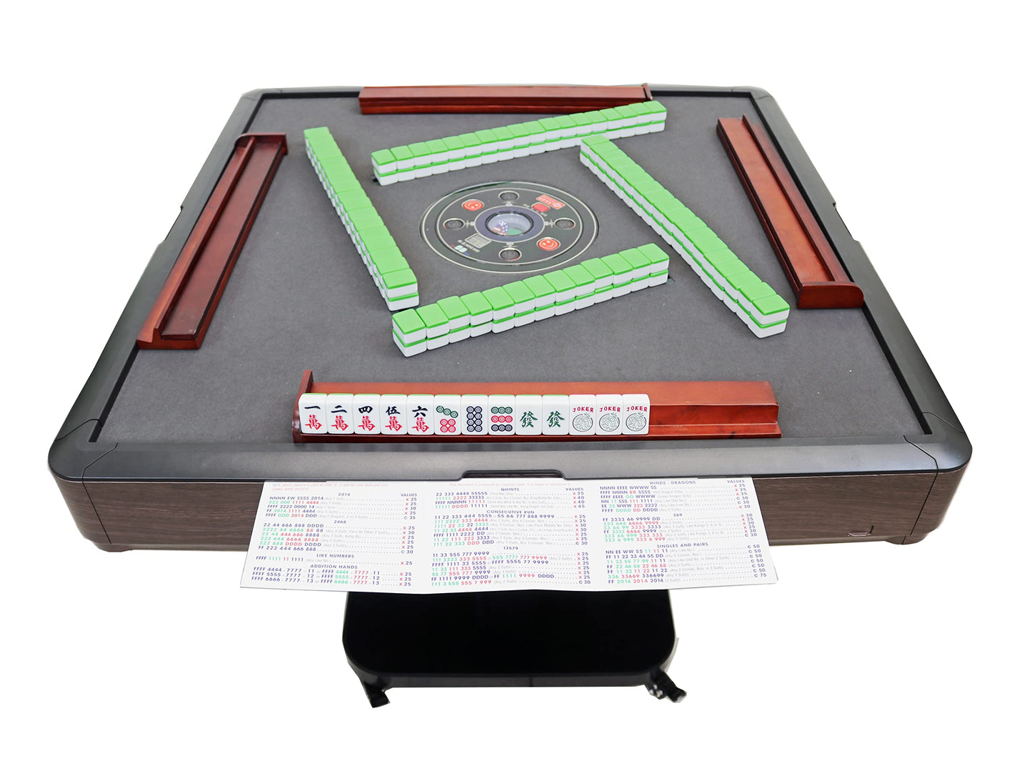 Ultra-Thin Automatic Mahjong Table Roller Coaster Style, 36mm American Style Tiles Built-in Hard Table Cover Set of 4 19'' Wooden Pushers & Racks - WoodArtSupply