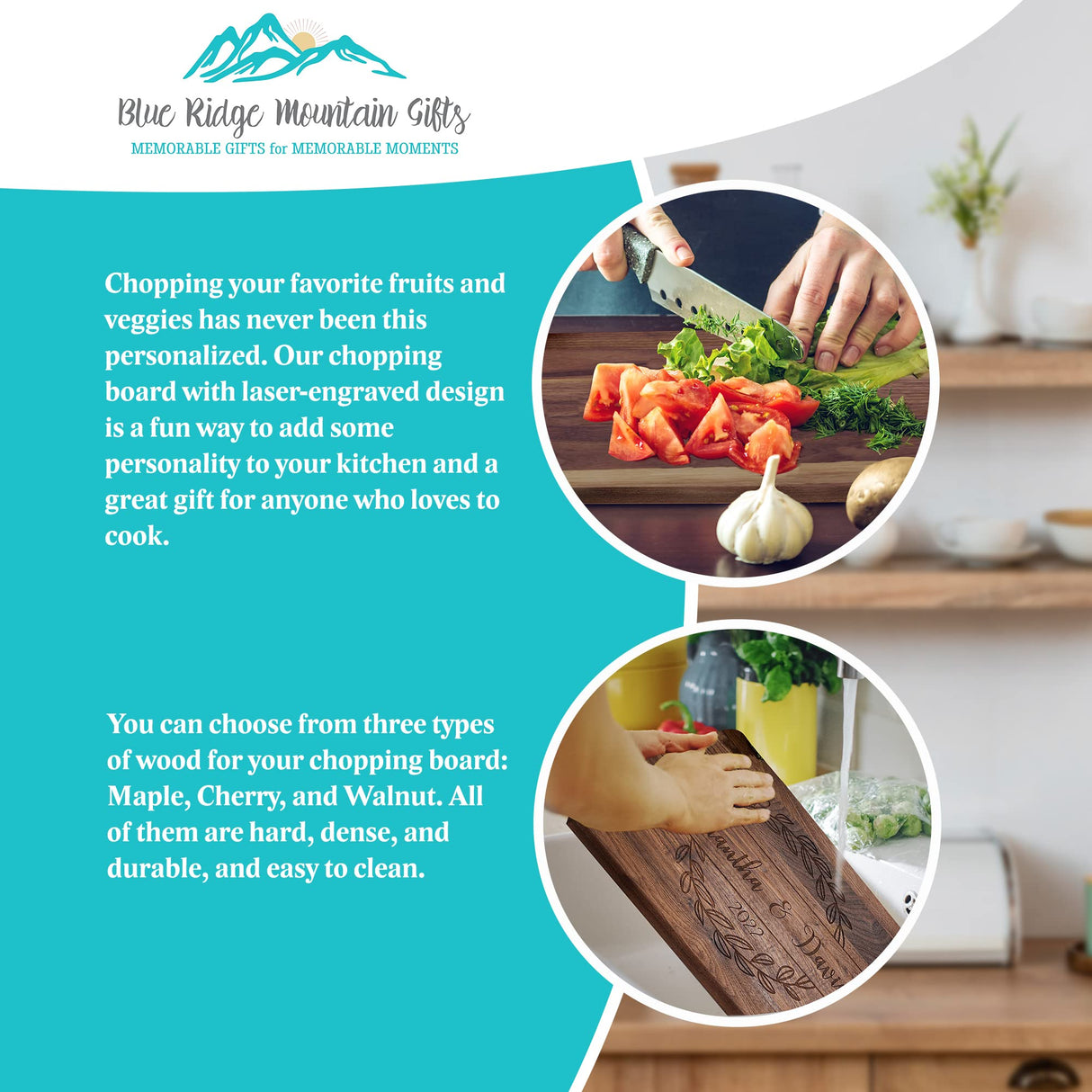 Blue Ridge Mountain Gifts Personalized Laser Engraved Wooden Cutting Board New Home Essentials - Customized Chopping Board for Weddings, Blue Ridge Mountain Gifts