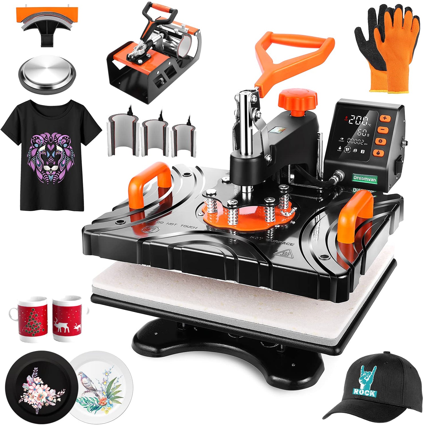 Pro 8 in 1 Heat Press Machine Combo T Shirt Pressing Machine 15x12Multifunctional 360°Rotation Swing Printing Sublimation Heat Press Transfer Machine DREAMVAN