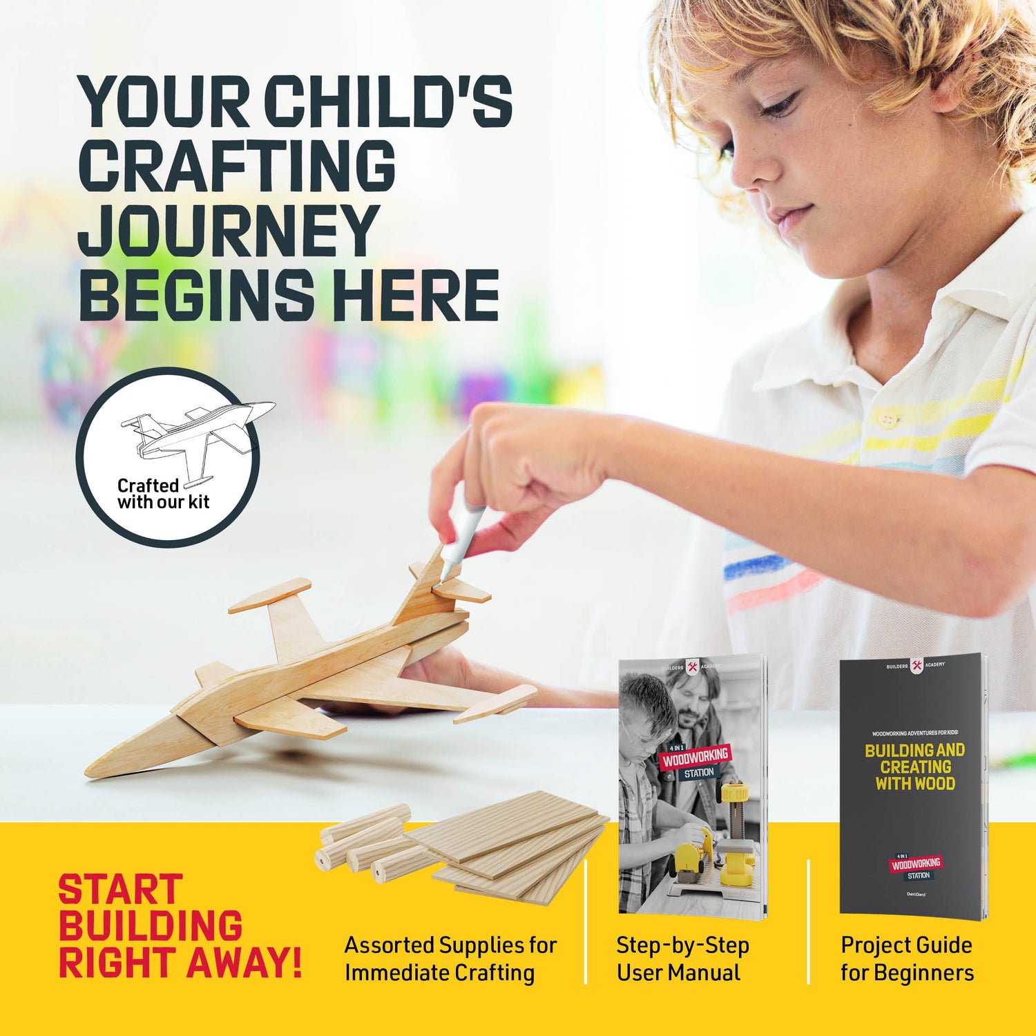 4 in 1 Woodworking Station for Kids - Wood Building Projects Kit for Boys - Real Construction Tools Sets - Boy Tool Set - Gifts for Boy Age Year Old Dan&Darci