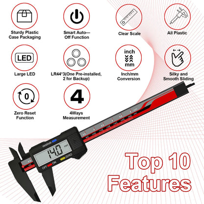 Electronic Digital Caliper, ACEMETER 0-6" Vernier Caliper,Caliper Measuring Tool with mm/inch Conversion,Large LCD Screen,Auto-Off Feature,Suitable - WoodArtSupply