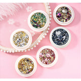 editTime 6 Wheels Mixed Sparkle Nail Art Rhinestones Diamonds Crystals Beads Artificial Pearls and Gold Silver Nail Studs Gems Metal Rivets Charms editTime