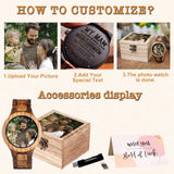 Personalized Customized Wooden Watch for Men Original Engraved Photo Natural Wood Watches with Adjustable Wristband for Birthday Anniversary Present DB-WINNER
