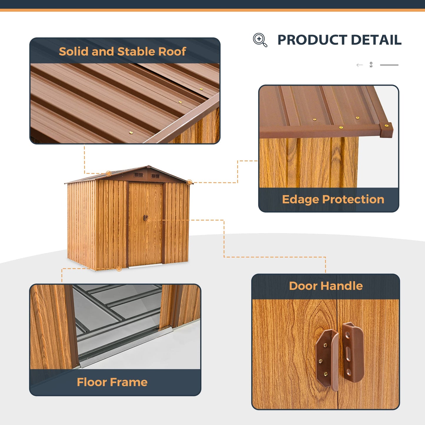 HAPPATIO Storage Shed 8x6', Outdoor Shed Woodgrain-Look Galvanized Metal Shed, Outside Sheds with Double Sliding Doors, Foundation, Outdoor Storage - WoodArtSupply