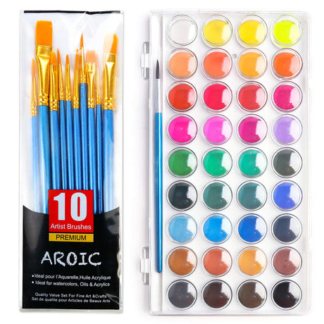 AROIC Watercolor Paint Set, with a Watercolor Paint, 36 Color，and a Package of 10 Brushes of Different Sizes, The Best Gift for Beginners, Children AROIC